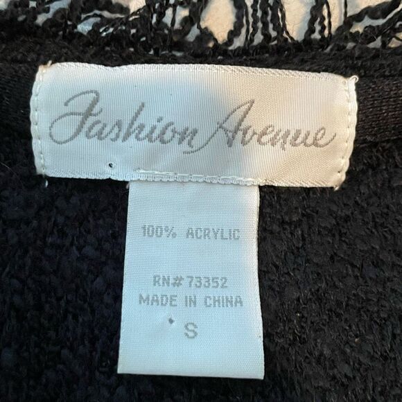 Y2K Fashion Avenue Tweed Blazer Cardigan Sweater Black Knit Frayed Trim S - Picture 5 of 6